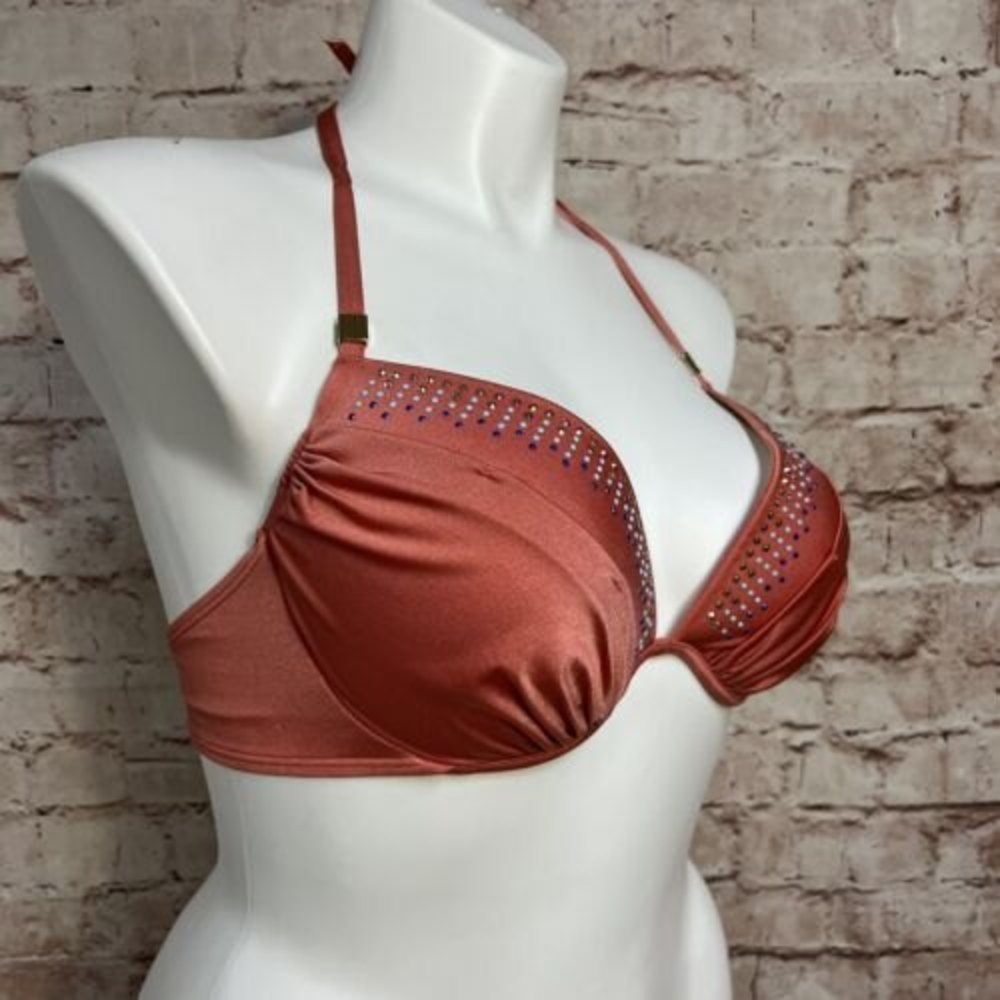 Victoria’s Secret Beaded Stud Bikini Top size 36D Swimsuit Swim Pink - Picture 3 of 8
